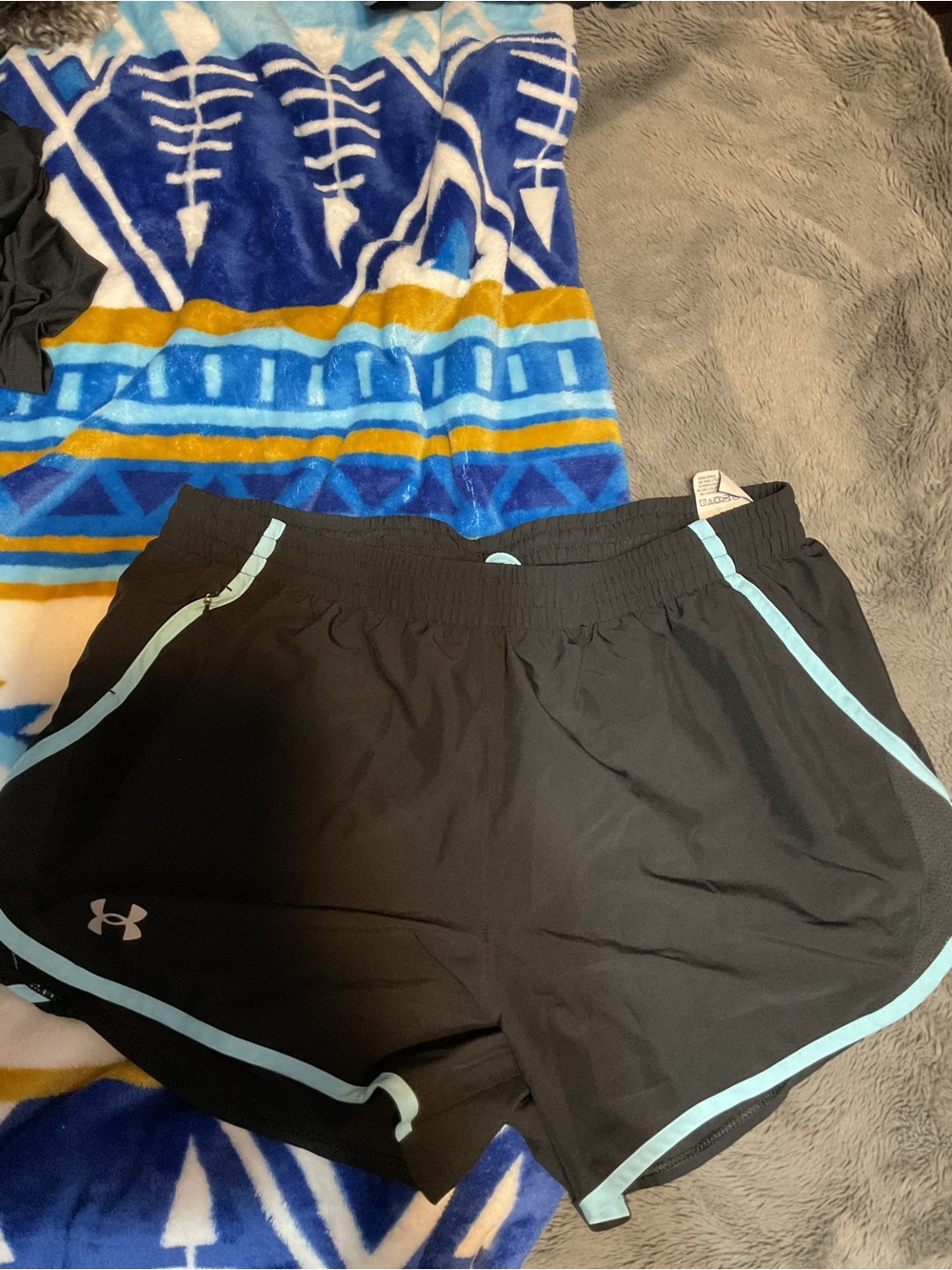 Under Armour Black Athletic Shorts with Light Blue Piping